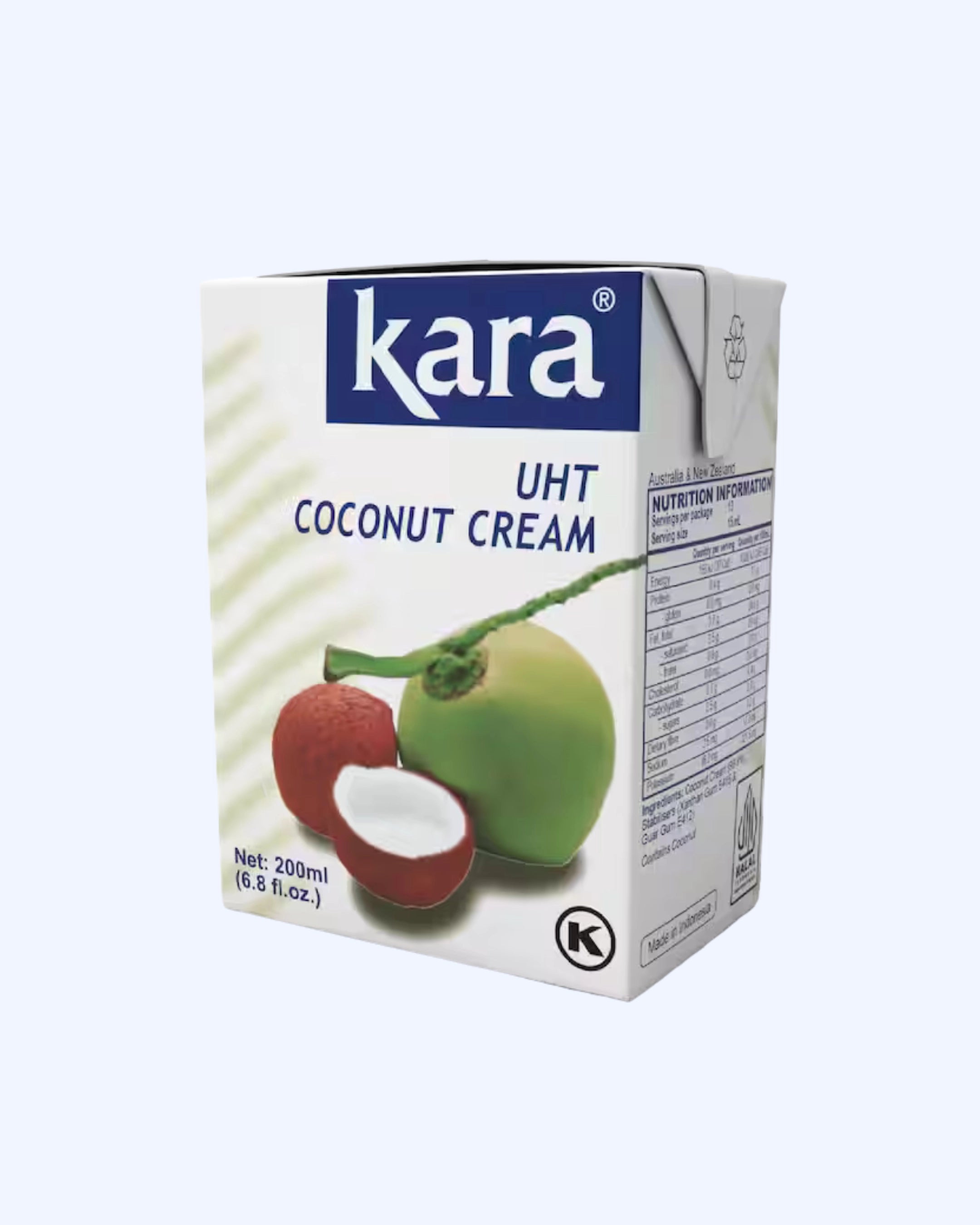 Longlife Kara UHT Coconut Cream 200ml carton.